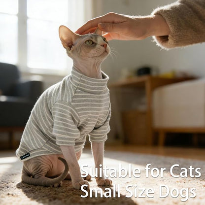 Fleece Sphynx Cat Clothes Soft Hairless Cat Clothes Pullover Cat Sweater for Chihuahua All Season Light and Warm Kitten Cloth for Cats Only Puppy Clothes Small Dog Sweater (Gray Striped, Medium)