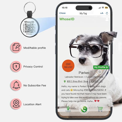 ESA Dog Tag, QR Code Dog Tag, Modifiable Free Pet Online Profile, Scannable QR Code, Scan QR Send Instant Location Alert Email, Silicone Lightweight ID Tag for Dog and Cat (Black, Regular)