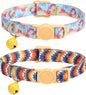 SOLMOONY Cute Cat Collar for Girl Boy,Colorful Breakaway Cat Collars with Bell 2 Pack，Adjustable Printed Nylon with Safety Buckles Kitten Collar (Coloured Drawing)