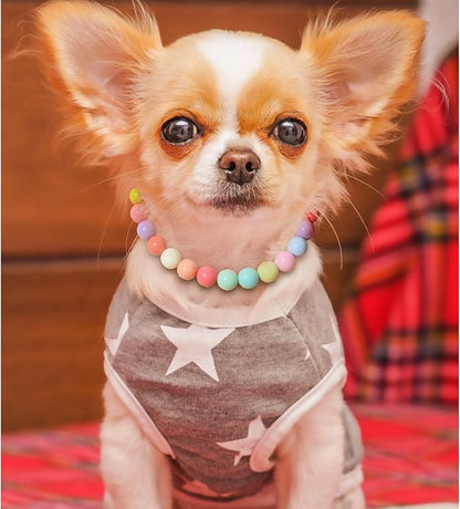 Hosiwei Dog and Cat Rainbow Beads Collar Necklace, Faux Pearls Necklace Pet Jewelry Colorful Candy Colors (Colorful, XL(16.5-22.2lb))