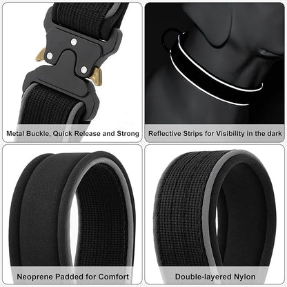 Plutus Pet Tactical Dog Collar, Reflective, Adjustable Heavy Duty Dog Collar, Soft Padded and Comfortable, for Small Medium and Large Dogs (Black, M)
