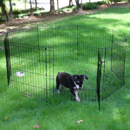 PEEKABOO Dog Pen Pet Playpen Dog Fence Indoor Foldable Metal Wire Exercise Puppy Play Yard Pet Enclosure Outdoor 8 Panels 24 Inch (Only Black playpen)
