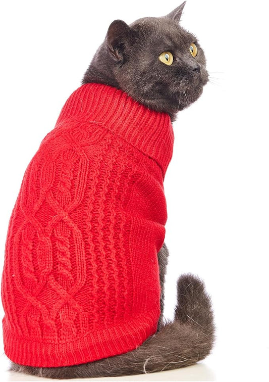 Stretchy Cat Sweater - 17 Colors & 6 Sizes | Snug Winter-Ready Knit for Boy/Girl Cats & Kittens(Red, Medium)