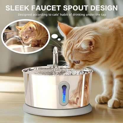 Battery Operated Cat Water Fountain Wireless, 4L/135oz Stainless Steel Pet Fountain for drinking Dog Water Dispenser Cordless with Motion Sensor, Ultra-Quiet Pump & for Cats Inside, Dog, Multiple Pets