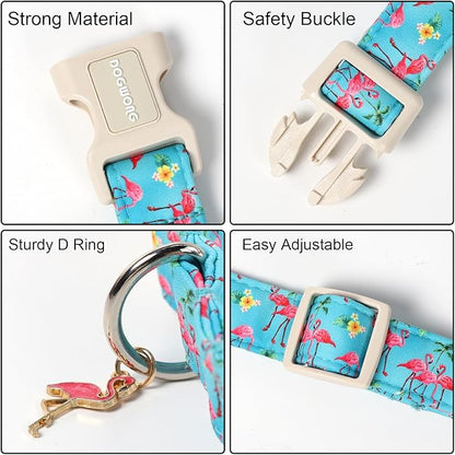 DOGWONG Spring Summer Dog Collar-Cute Flamingo Dog Collar, Adjustable Soft Beach Hawaiian Dogs Collars for Small Medium Dogs, XS
