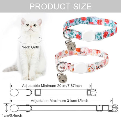 Lionet Paws 2pcs Pack Cotton Cat Collar,Breakaway Buckle with Rose Coreopsis and Brand Pendant Cute Adjustable Cat Kitten Collar,Ideal for Girl Cats