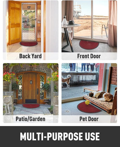 tchdio Door Mat Outdoor Indoor Entrance Doormat-Semicircular Durable Rubber Non Slip Front Door Mat for Outside Inside Entry Entryway Dirt Trapper WelcomeMat for Muddy Paws and Shoes-Red 17”x30”