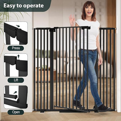 51'' Extra Tall Cat Gate 30-49.2'' Wide for Doorways Hallways, Pressure Mounted Pet Barrier Dog Gates No Drilling Auto Close, Cat Fence Indoor Climb Proof (Black)