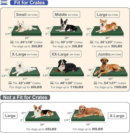 Outdoor Extra Large Dog Bed, Waterproof Dog Bed for Large Dogs, Orthopedic Egg Crate Foam Pet Bed with Washable Removable Oxford Cooling Cover, 44x32 Inch, Dark Green