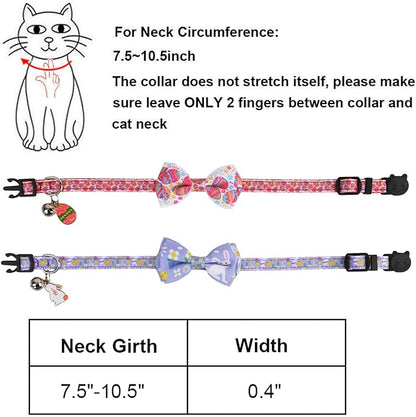 ADOGGYGO Easter Cat Collars with Bow Bell, Breakaway Kitten Bowtie Collar Red Purple Eggs Rabbit Easter Collars for Girl Boy Cats Kittens