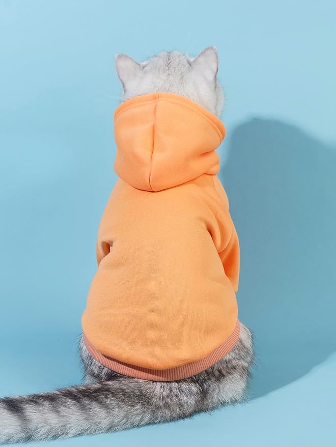 QWINEE Basic Dog Hoodie Sweatshirt Puppy Sweater Warm Cat Costumes Pet Clothes for Chihuahua Puppy Kitten Small Medium Dogs Orange X-Small