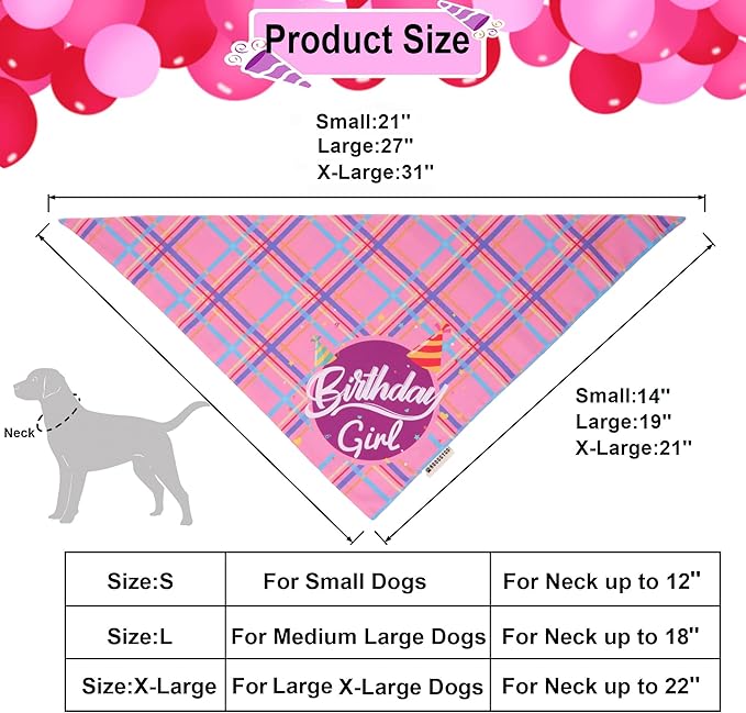 ADOGGYGO Dog Birthday Party Supplies, Pink Birthday Girl Pet Bandana Hat Bowtie Set for Small Dogs (Small)