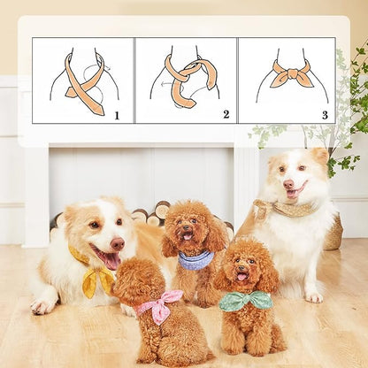 4PCS Spring Dog Bandanas Cat Birthday Cute Soft Cotton Puppy Scarfs Washable Daily Handkerchief Pink Green Blue Khaki Comfortable Gifts, Adjustable Accessories for Small Medium Large Girl Boy Pup Pet