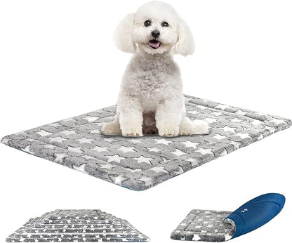 KROSER Fancy Crate Pad Bed Mat Reversible (Cool & Warm), Machine Washable, for Small to XXX-Large Dogs, Grey, Navy, Star Pattern