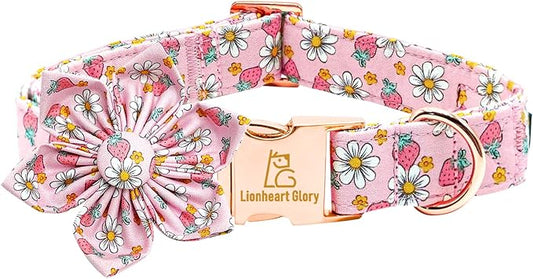 Lionheart glory Dog Collar Flower Collar Pink Dog Collar with Flower Spring Summer Cute Collar Dog Female Soft Durable Adjustable Dog Collars for Large Dogs