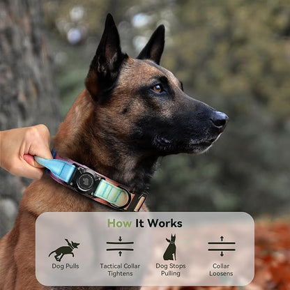 2026 Upgrade Waterproof AirTag Dog Collar, Military Tactical Dog Collar with AirTag Holder, Comfortable Control Handle and Metal Buckle, GPS Dog Collar Holder for Medium to Large Dogs(Pastel lcing,XL)