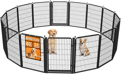 Dog Fence Outdoor Pens Outside,Portable Dog Play Pen 40" H 16 Panels Pet Playpen Exercise Pens for Puppys Small Medium Large Dogs RV Camping Yard Garden Indoor Low Threshold Wide Gate