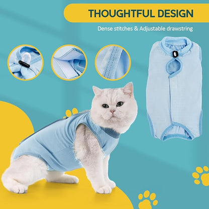 Avont Cat Recovery Suit - Kitten Onesie for Cats After Surgery, Cone of Shame Alternative Surgical Spay Suit for Female Cat, Post-Surgery or Skin Diseases Protection -Blue(M)