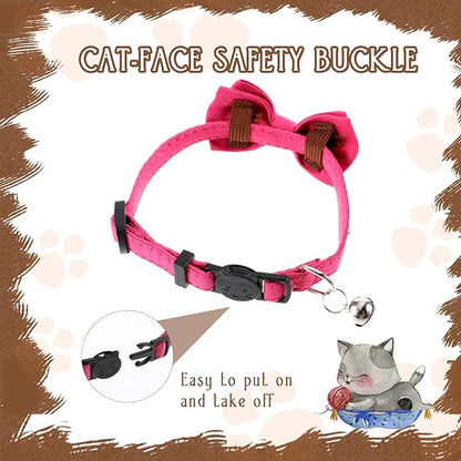 Sliverdew 2 Pcs Kitten Bow Tie Collar with Bell Cute Cat Collar for Girl Boy Cats Breakaway Cat Collars Adjustable Small Puppy Safety Collar Solid Color Plaid Pet Collar (Pink)