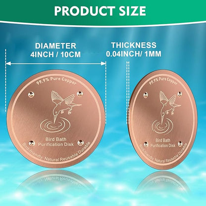 1 Pcs Copper Disc for Bird Bath | 99.99% Pure Copper Plate & Birdbath Disk | 0.6mm Thick Reinforced Design | Maintains Clean Water Naturally | Fits All Birdbath Bowls Year-Round (Bird Style 4)