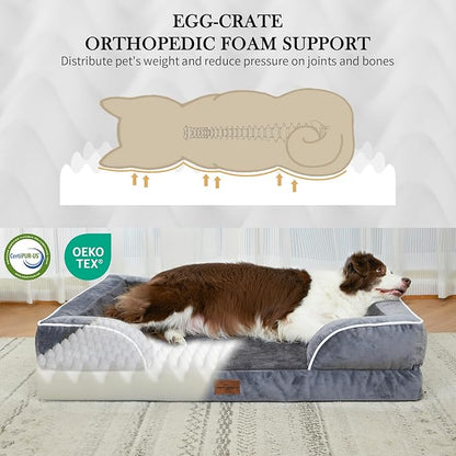 Comfort Expression Orthopedic Dog Bed for Extra Large Dogs 48x30 Inch, Waterproof Egg Crate Foam XXL Pet Bed with Removable Bolsters, Dog Couch with Washable Cover & Non-Slip Bottom, Dark Grey