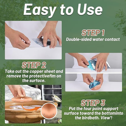 4 Inches Pure Copper Bird Bath Purification Disk,0.6mm thick,Reinforced Copper Purification Cleaner with Four-Point Support,All-Season Safe Clean Water Solution,Universal Fit for Outdoor Birdbath&Bowl