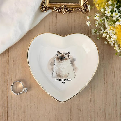 Custom Dog Cat Portrait Ring Dish, Personalized Pet Trinket Dish with Pet Photo & Name, Dog Mom Jewelry Tray, Engagement Gift, Keepsake for Dogs Lovers, Wedding, Pets Memory Gifts