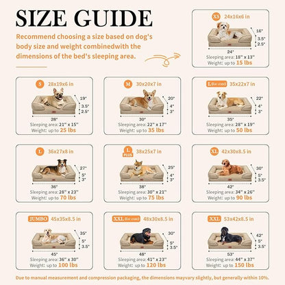 Comfort Expression Orthopedic Dog Bed for Large Dogs 36x27 Inch, Waterproof Egg Crate Foam Large Pet Bed with Removable Bolsters, Dog Couch with Washable Cover & Non-Slip Bottom, Light Brown
