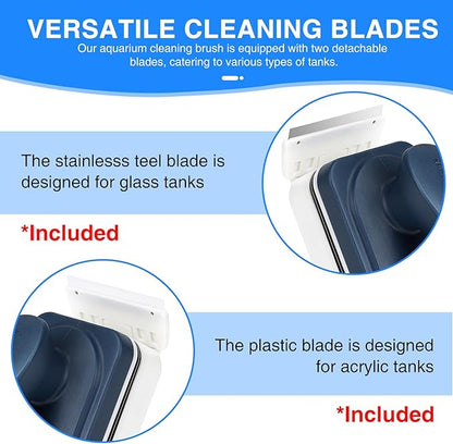 fishkeeper Aquarium Strong Magnetic Glass Cleaner Brush, Fish Tank Algae Magnet Cleaning Tool with 2 Detachable Scrapers, Mag Float Scrubber for 0.2 Inch Glass and Acrylic Tanks