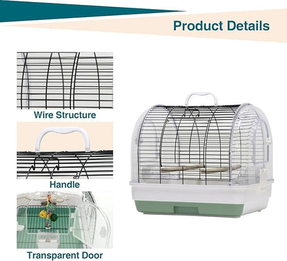 Travel Bird Cage Carrier, Portable Travel Parrot Cage with 2 Perches, 2 Food Bowls and Tray, Metal Parakeet Cages for Small to Medium Sized Birds Cockatiels Lovebirds Canaries Budgies