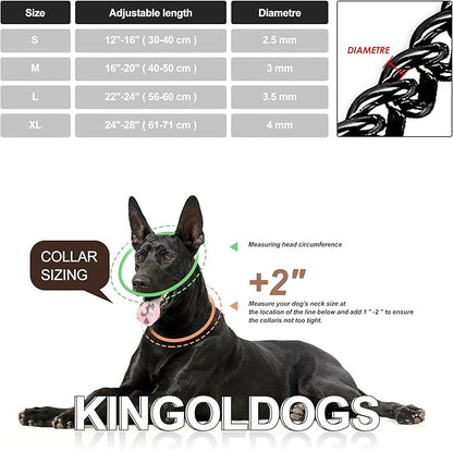 Stainless Steel Black Dog Chain Collar - Adjustable, Chew Proof, Double Row, Cuban Link, Walking Collar for Large, Small, Medium Dogs