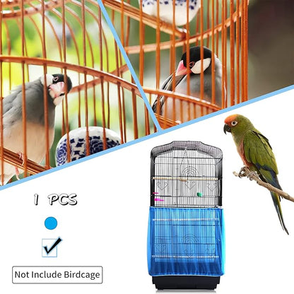 Daoeny Universal Bird Cage Cover, Adjustable Seed Feather Catcher, Soft Airy Nylon Mesh Parrot Net, Birdcage Cover Skirt Sheer Guard for Round Square Cages (Blue)