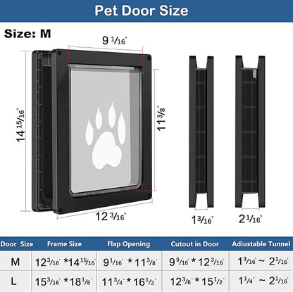 CEESC Dog Door for Pets Up to 45 lb, Weatherproof Pet Door for Cats and Dogs, Durable, Snap-in Closing Panel Included, Suitable for Interior and Exterior Doors(Medium Black)