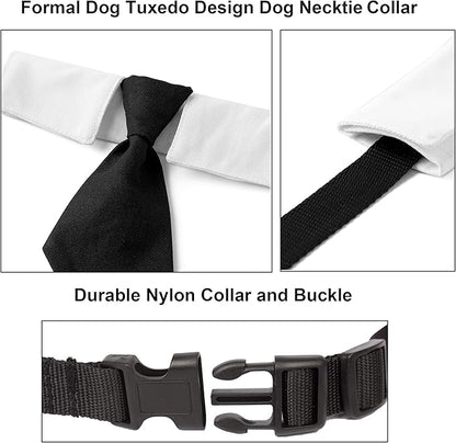ADOGGYGO Adjustable Dog Neck Tie Collar Pet Collar with Black Necktie Wedding Formal Tux Collars for Small Dogs Pets (Small)