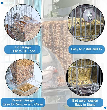 Hamiledyi No Mess Bird Feeders Automatic Parrot Feeder Drinker Acrylic Seed Food Container Parakeet Water Dispenser Cage Accessories for Lovebirds Budgies Canary Finch