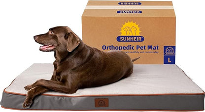 Orthopedic Dog Bed for Large Dogs - Big Waterproof Dog Crate Bed with Removable Washable Cover, Egg Crate Foam Support, Anti-Slip Bottom, Deluxe Plush Pet Bed Mat (Light Grey)