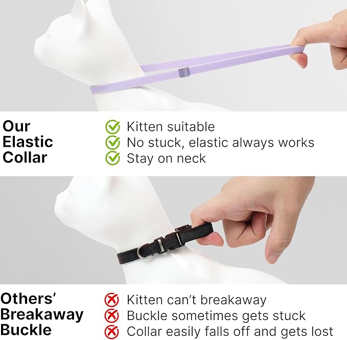 Safety Cat Collar - U.S. IDA Gold Award Design, Stretchy Elastic Quick Release Non Breakaway Cat Collar Light Weight for Kitten All Small Medium Large Cats (Burgundy, M (7.8-15.7 inch))