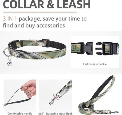 PUPTECK Adjustable Dog Harness Collar and Leash Set Step in No Pull Pet Harness for Small Medium Dogs Puppy and Cats Outdoor Walking Running, Soft Mesh Padded Reflective Vest Harnesses, Grn&YLW, XXS