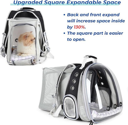 Lollimeow Expandable Cat Backpack Carrier for Large Cats & Small Dogs - Airline Approved Pet Bubble Backpack with Dual-Side Expansion, Perfect for Travel, Hiking & Outdoor Adventures, Up to 16lbs