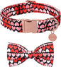 Valentine’s Day Dog Collar with Bow Tie, Red Heart Bowtie Collar with Metal Buckle, Valentine’s Day Gift Adjustable Pet Collar for Puppy Girl Boy Dog or Cat, S, Neck 10-16in