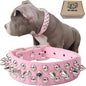 TEEMERRYCA Adjustable Leather Spiked Studded Dog Collars with a Squeak Ball Gift for Small Medium Large Pets Like Cats/Pit Bull/Bulldog/Pugs/Husky, Pink, S 10.8-13.2 inches