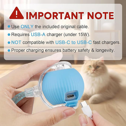 Interactive Cat Toys for Indoor Cats & Dogs, Agile Moving Cat Ball with Elastic Mesh Tail, Rechargeable Enrichment Toys, Smart Automatic Rolling Pet Ball Toys for Bored Indoor Dogs & Cats (Blue)