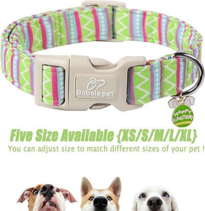 Easter Dog Collar for Small Dogs - Brightly Colored Stripe Easter Collars for Boy Girl Dogs, Adjustable Spring Holiday Pet Collars with Quick Release Buckle S