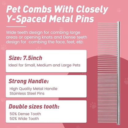 Pet Shower & Bath Supplies，Dog Shampoo Brush Set with Towel, Washing Gloves,Comb for Dogs and Cats (large pink)