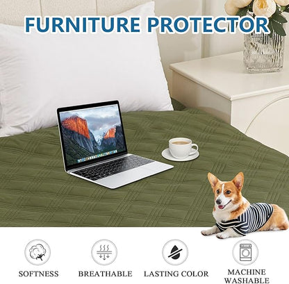 hyha Waterproof Dog Blanket, Reversible Pet Bed Blanket, Soft Sofa Couch Cover for Dogs Washable, Waterproof Pet Couch Covers for Sofa Puppy Cats Furniture Protector(40"x80", Green/Navy Blue)