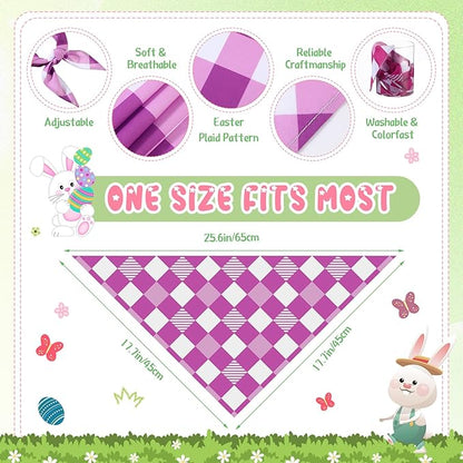 Sweetude 60 Pcs Easter Plaid Dog Bandanas Bulk Easter Pet Scarf Bibs Adjustable Washable Kerchief Holiday Pet Costume Accessories Grooming Supplies for Small to Large Cats Dogs