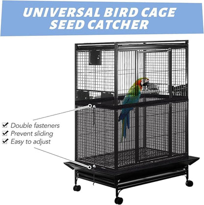 Bird Cage Netting Seed Catcher Adjustable Bird Cage Skirt Seed Catcher Large Soft Breathable Mesh Catchers for Indoor Round Square Cages (Circumference 80 inch to 118 inch)