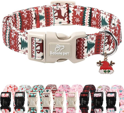 Christmas Dog Collar for Medium Dogs - Cute Fair Isle Style Christmas Collars for Dogs, Soft Adjustable Winter Holiday Dog Collars with Quick Release Buckle M