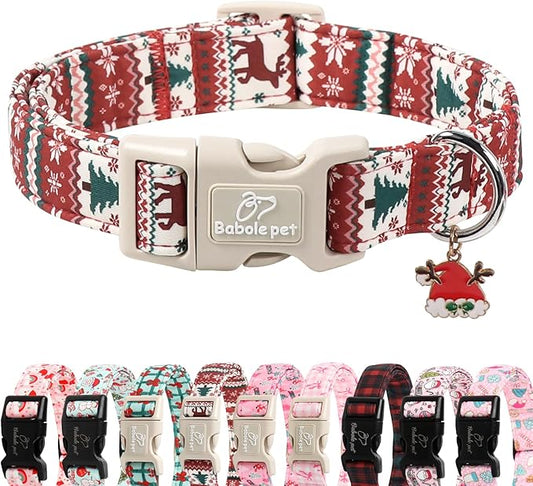 Christmas Dog Collar for Medium Dogs - Cute Fair Isle Style Christmas Collars for Dogs, Soft Adjustable Winter Holiday Dog Collars with Quick Release Buckle M
