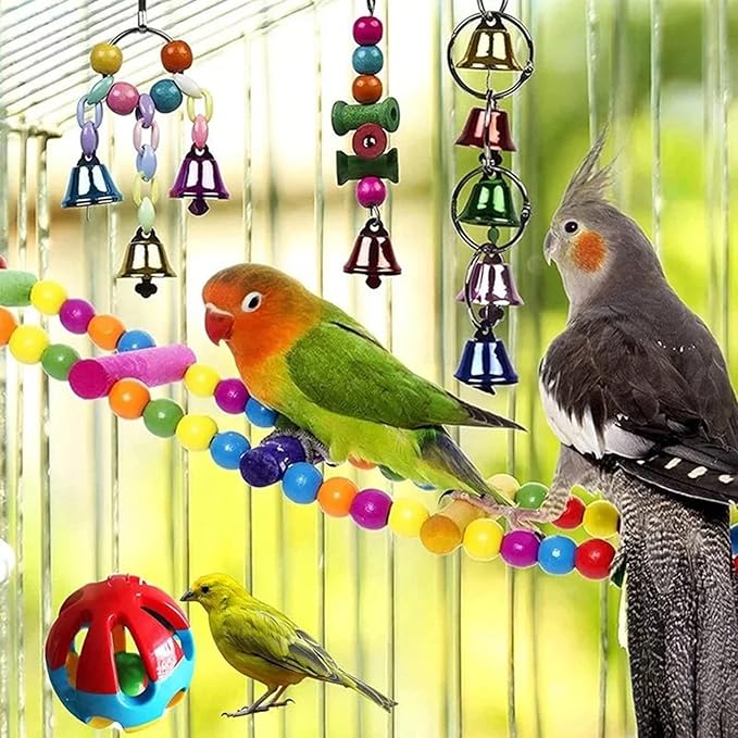 Bird Swing Standing Chewing Training Hanging Toy Hammock Climbing Ladder Drawbridge Birdie Perches Platform for Conure,Cockatiel,Mynah,Love Birds,Finches,Budgerigar,Pigeon